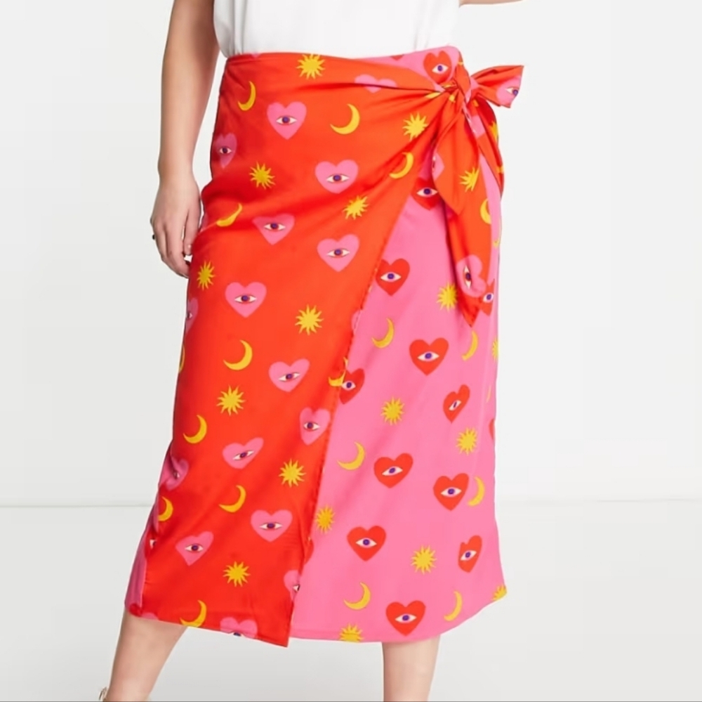 Never Fully Dressed Red and Pink Midi Skirt